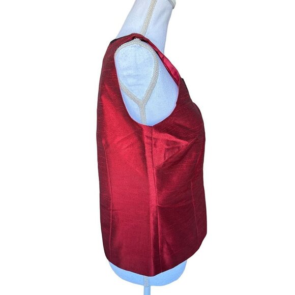 Silkland Women's Top Silk Blend Size 8 Red Black Hand Beading Sleeveless NEW - Picture 5 of 12